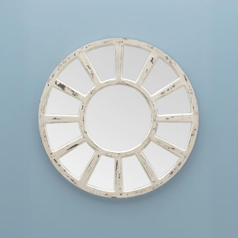Round Mirror Antique White Patina