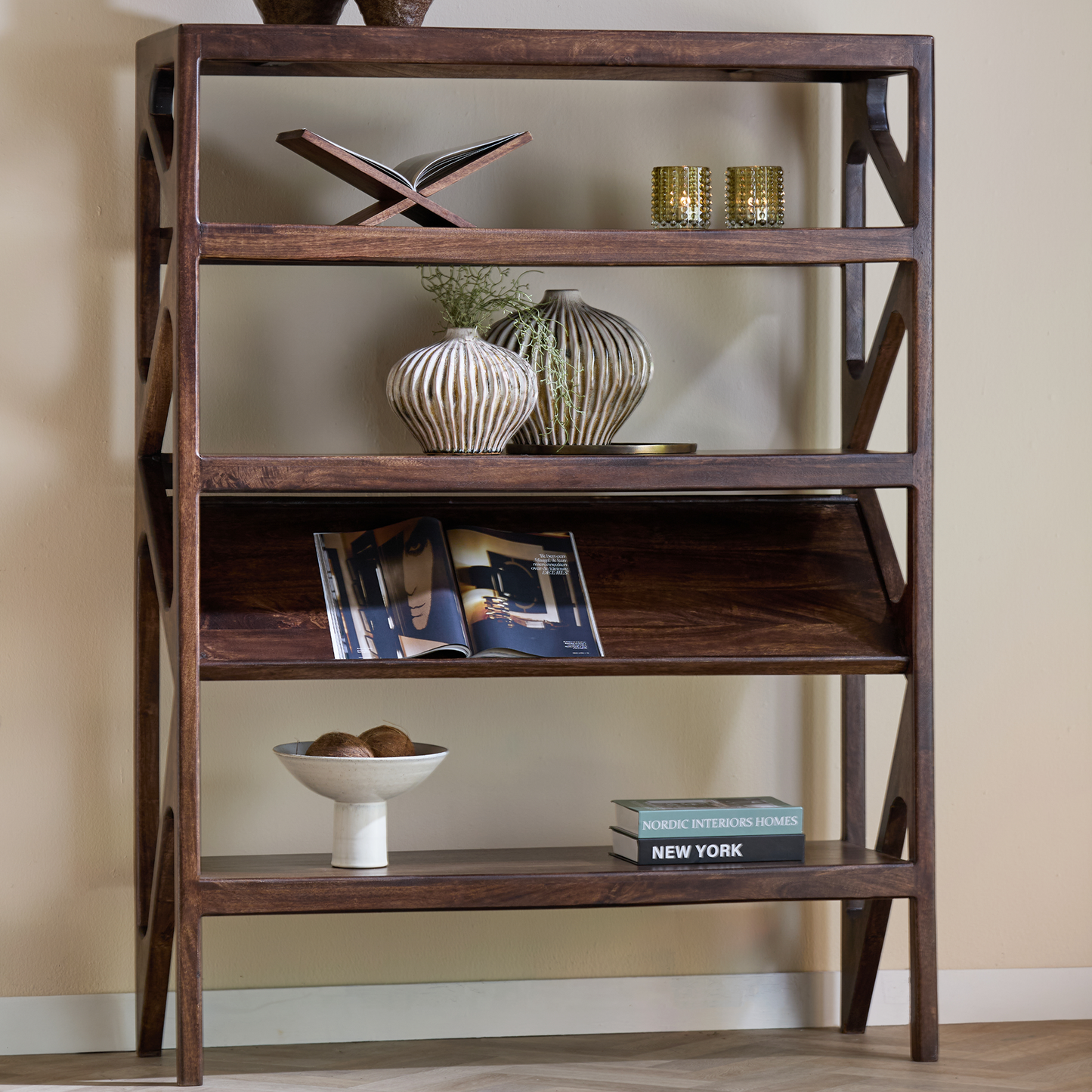 Yuki Open Cabinet Mango Wood in Choco Brown Glass