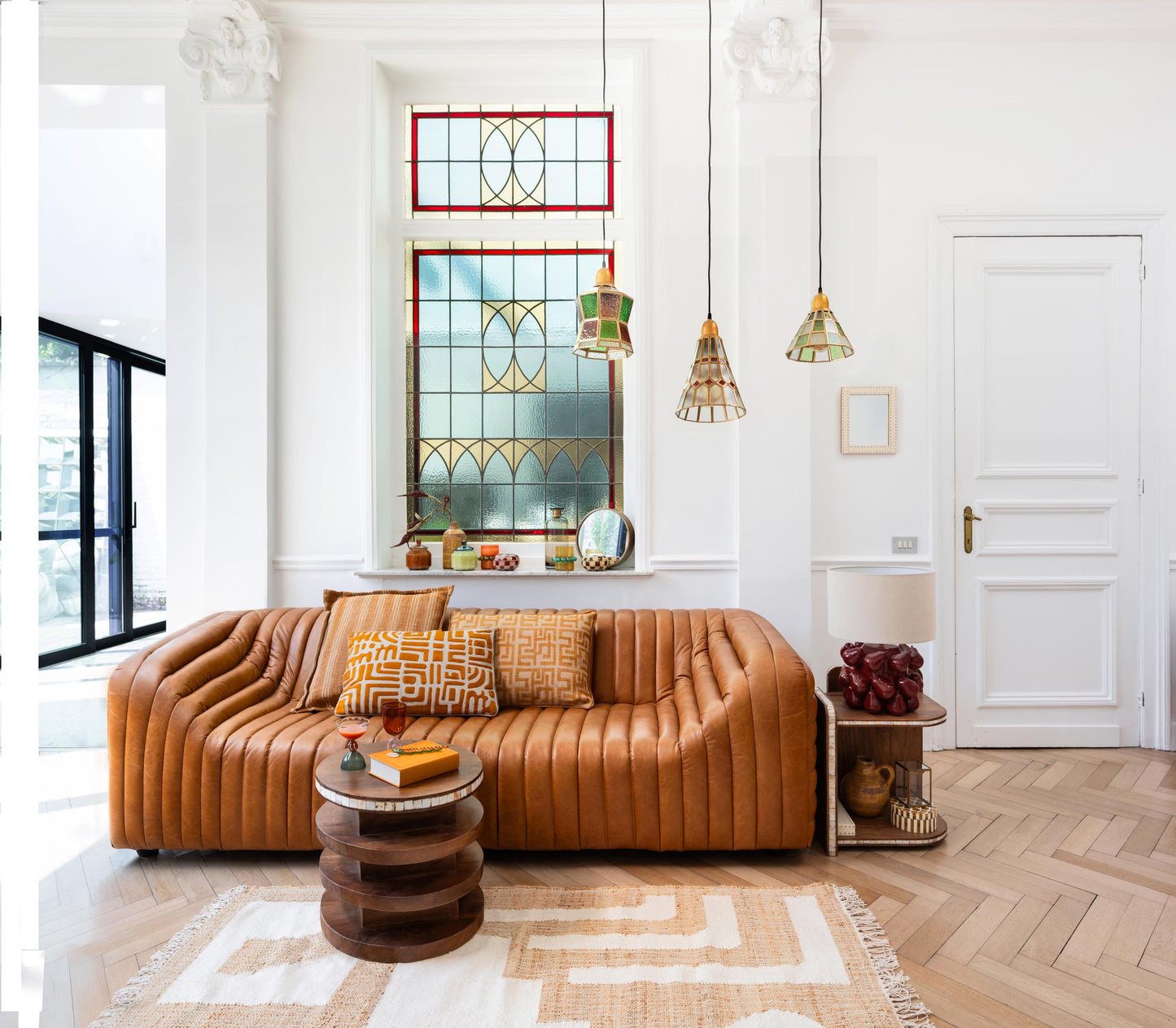 Round Side Table with Horn Inlays Argana
