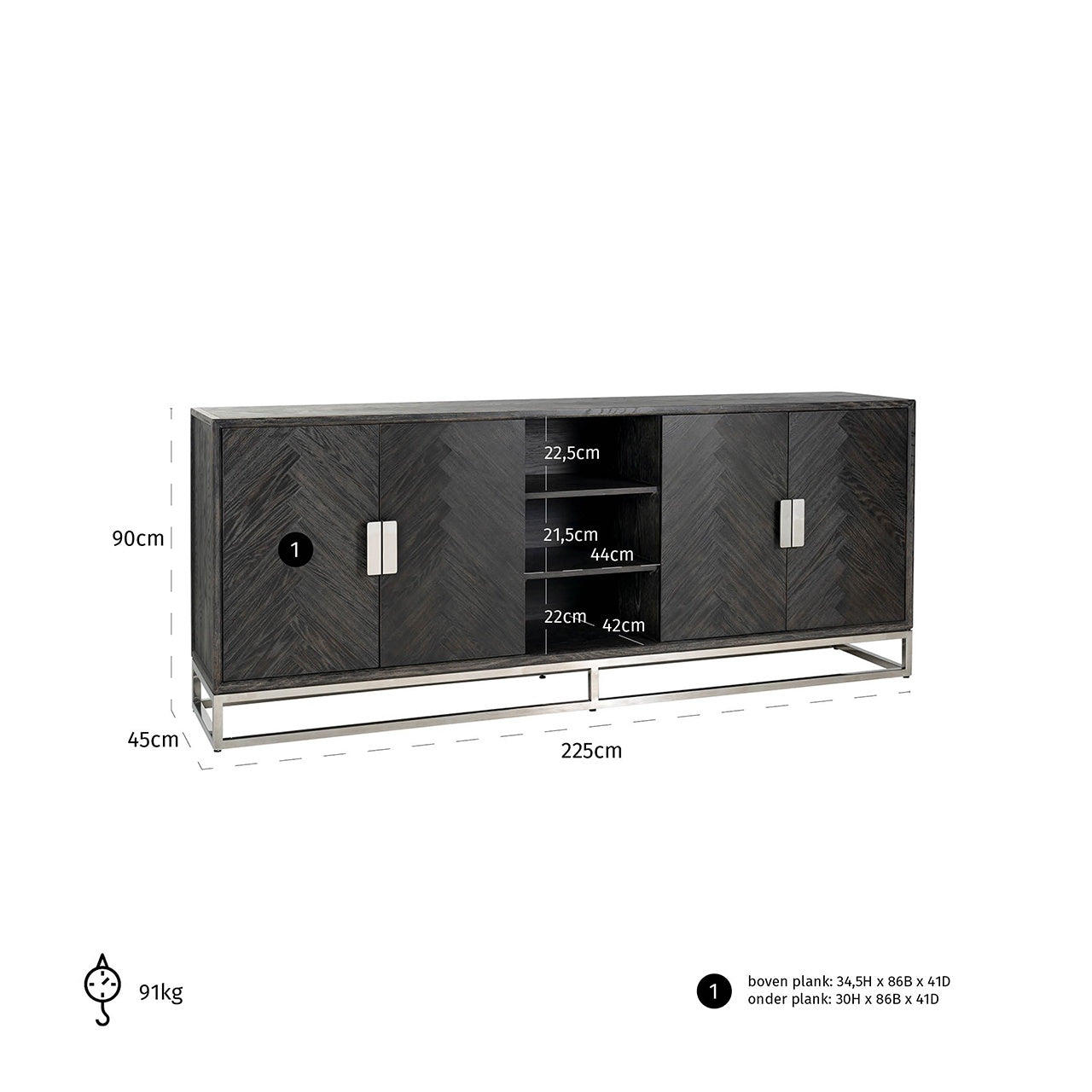 Blackbone 4 Door Sideboard Silver