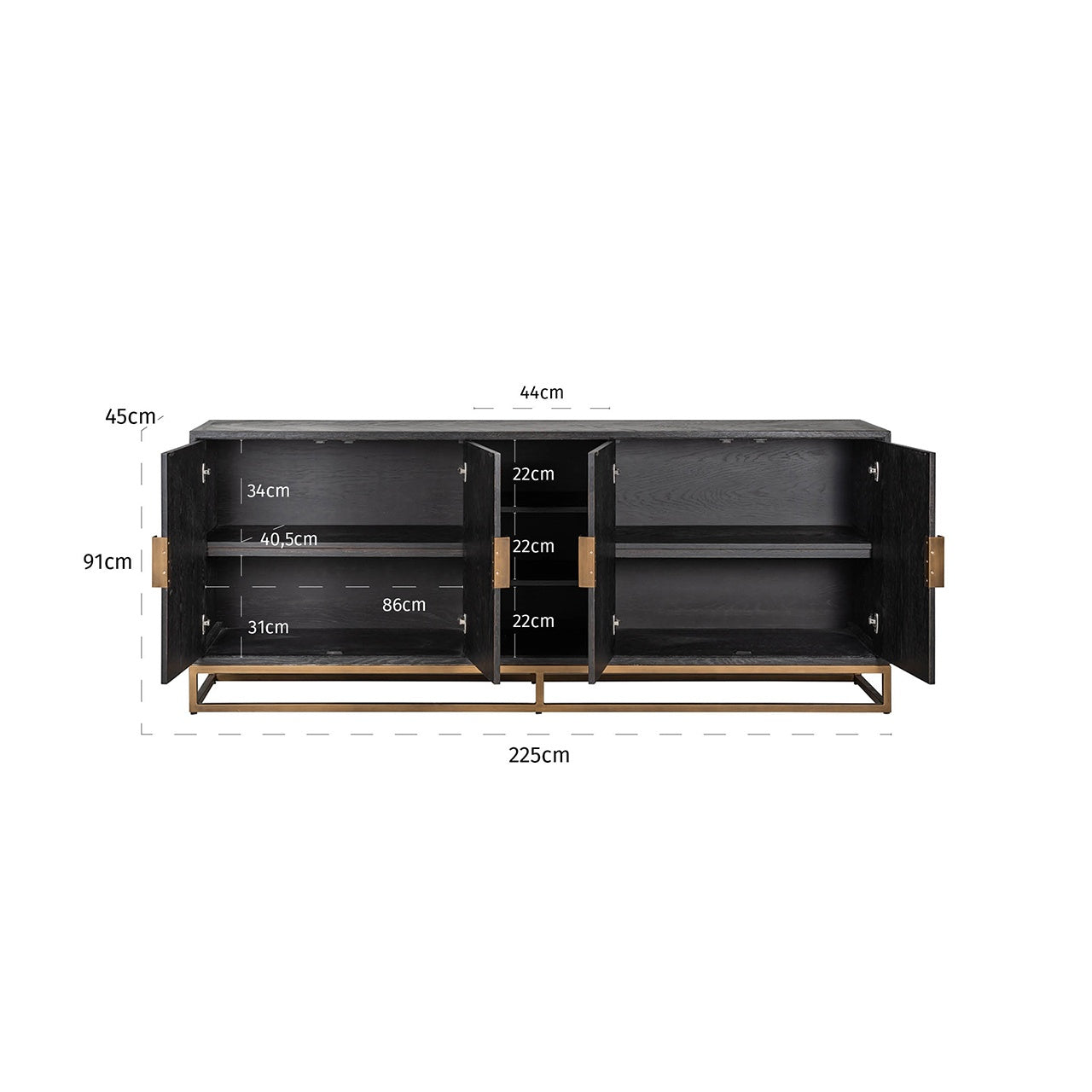 Blackbone 4 Door Sideboard Gold