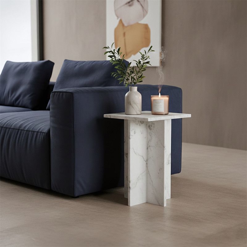 Beijing Side Table in White Marble