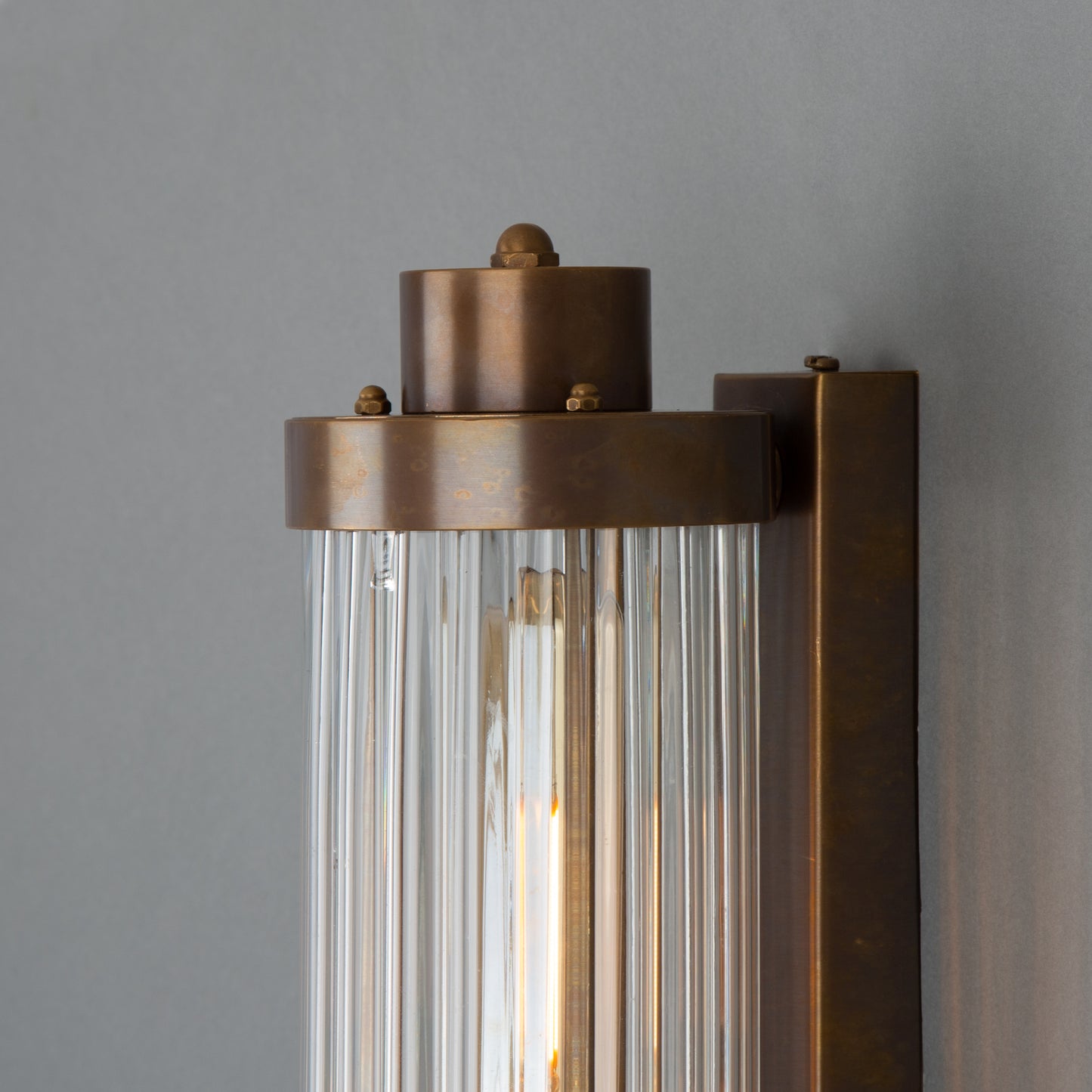 Louise Vintage Rippled Glass and Brass Bathroom Wall Light 47cm IP44