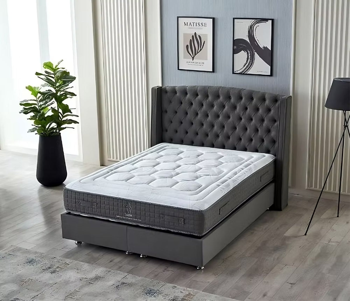 Boston Ottoman Bed Set - Charcoal