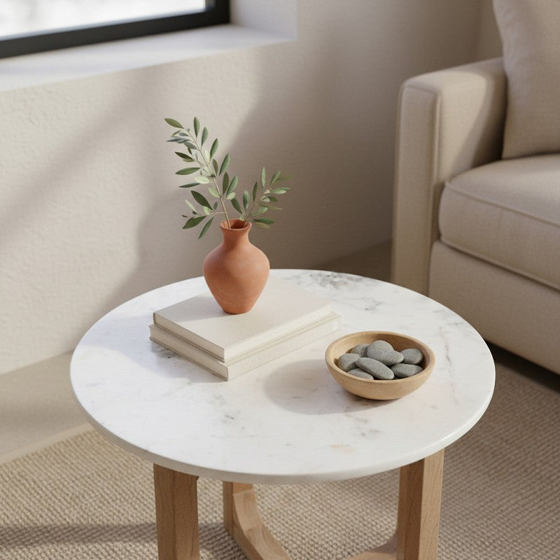 Marble Side Table Round White