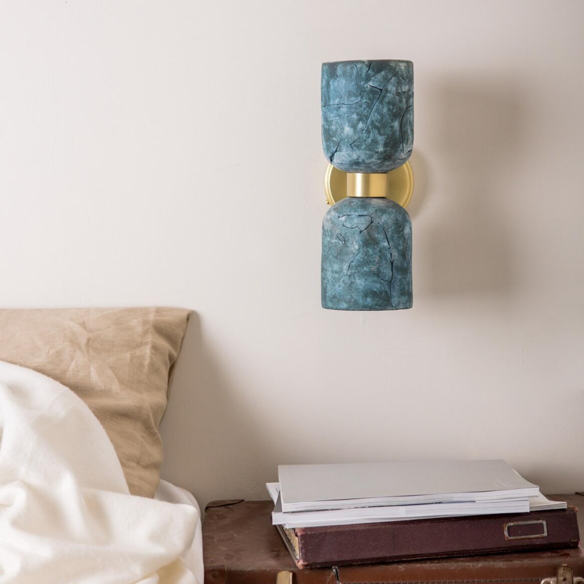 Sakura Blue Earth Double Ceramic and Brass Wall Light 31cm IP20