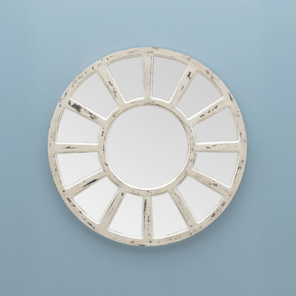 Round Mirror Antique White Patina
