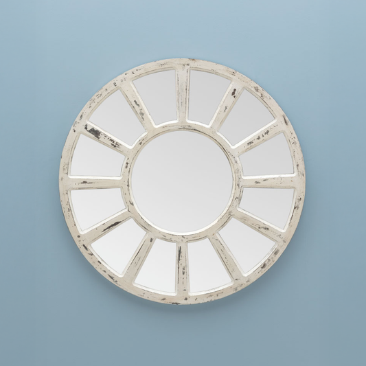 Round Mirror Antique White Patina
