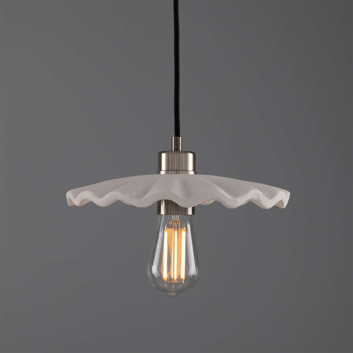 Kapok Organic Ceramic Pendant Light 27cm, Matte White Striped