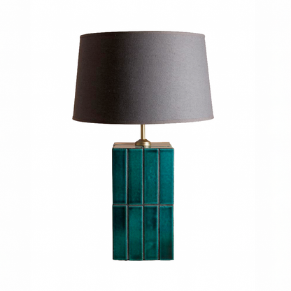 Porto Teal Ceramic Tiled Lamp With Linen Shade