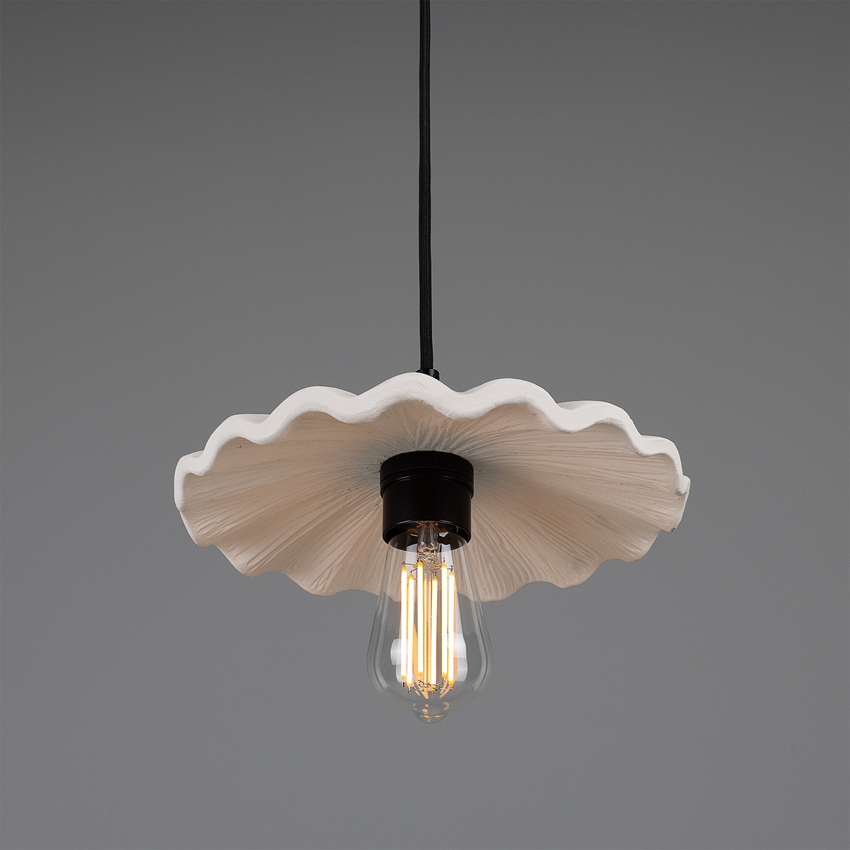Kapok Organic Ceramic Pendant Light 27cm, Matte White Striped