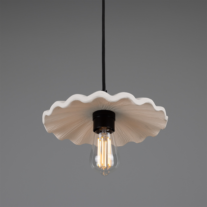 Kapok Organic Ceramic Pendant Light 27cm, Matte White Striped