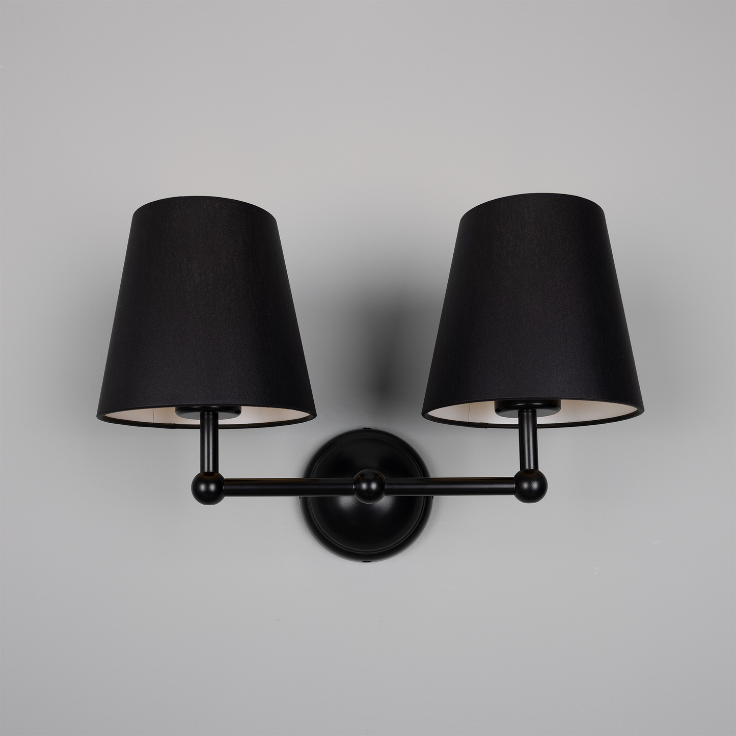 Busan Modern Brass Double Wall Light with Fabric Shades