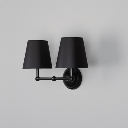 Busan Modern Brass Double Wall Light with Fabric Shades