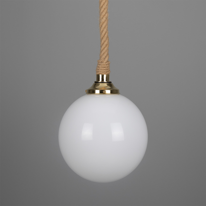 Azores Jute Rope Pendant Light with Opal Glass Globe 30cm IP44