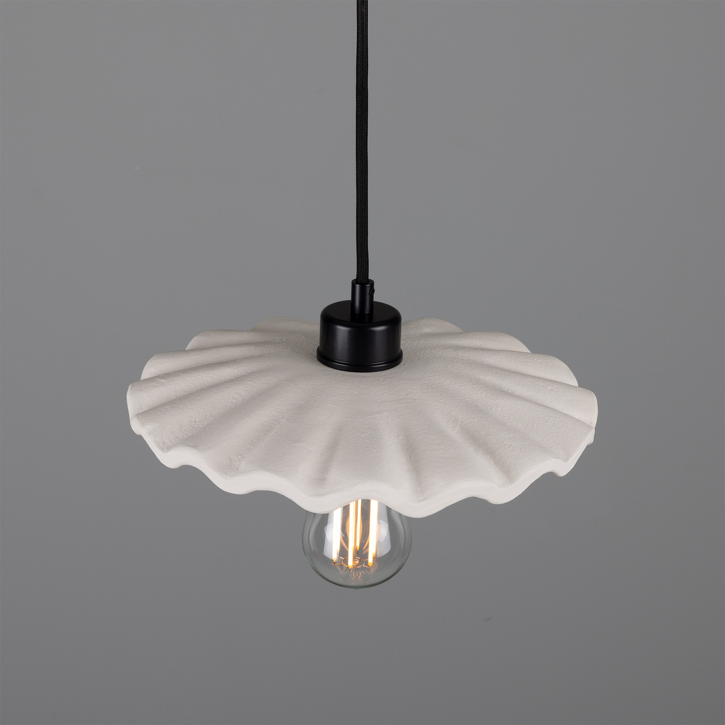 Kapok Organic Ceramic Pendant Light 27cm, Matte White Striped