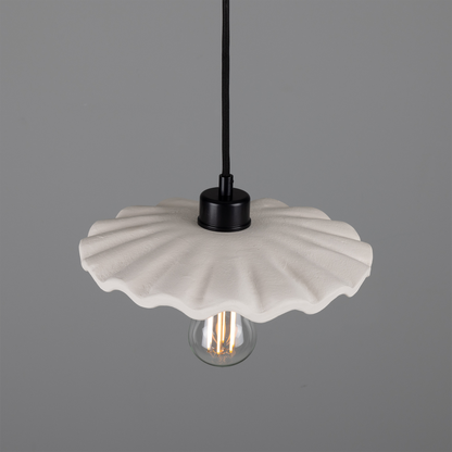 Kapok Organic Ceramic Pendant Light 27cm, Matte White Striped