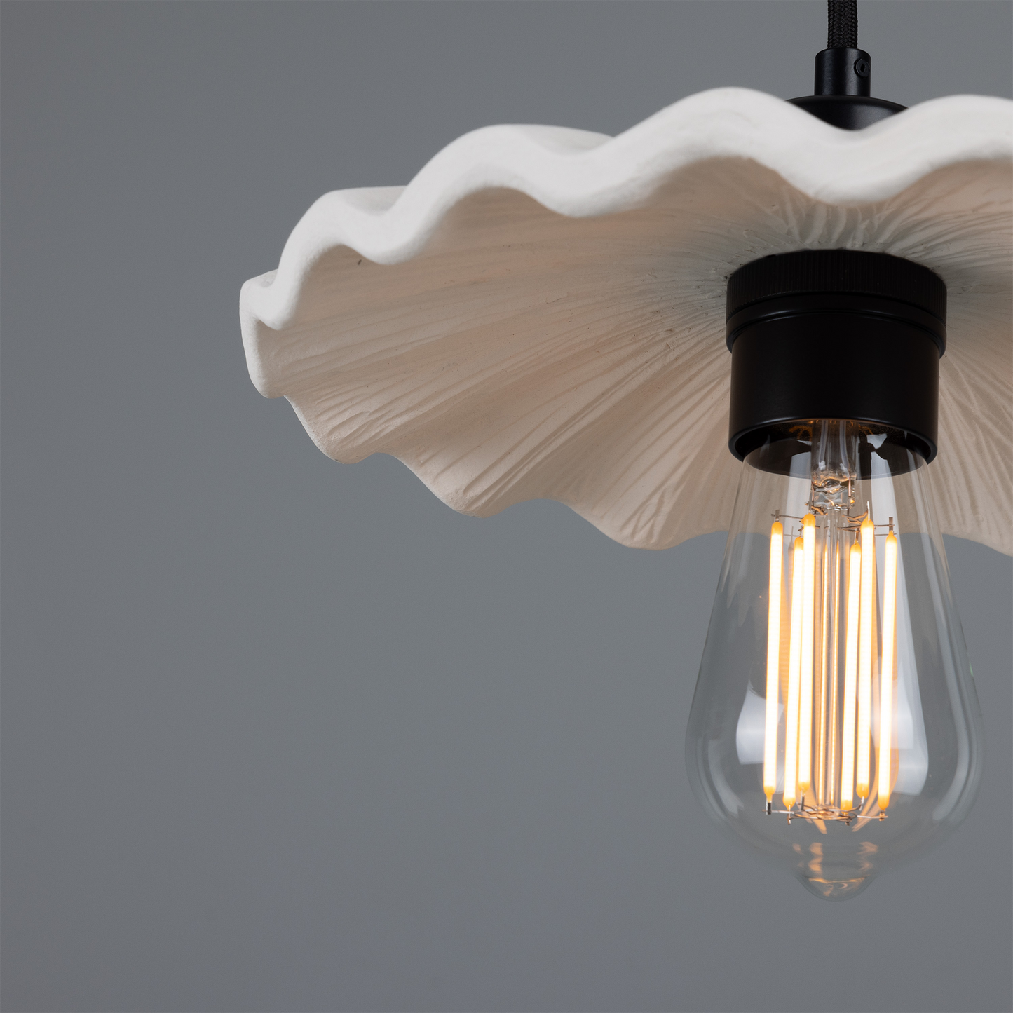 Kapok Organic Ceramic Pendant Light 27cm, Matte White Striped