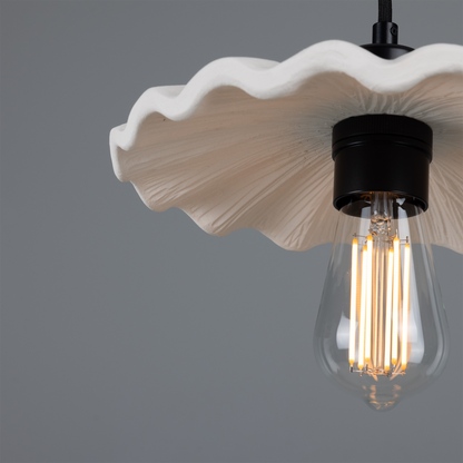 Kapok Organic Ceramic Pendant Light 27cm, Matte White Striped