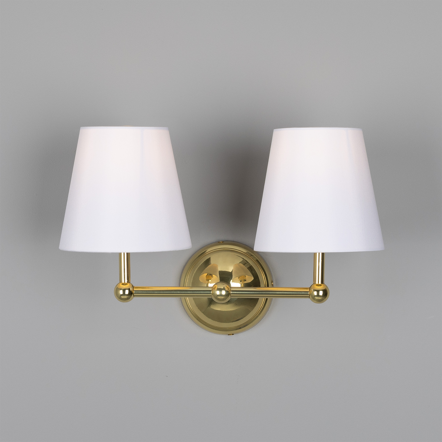 Busan Modern Brass Double Wall Light with Fabric Shades
