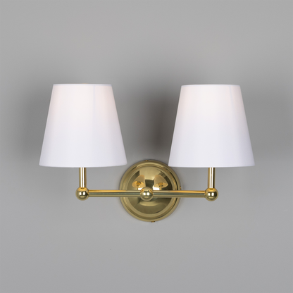 Busan Modern Brass Double Wall Light with Fabric Shades