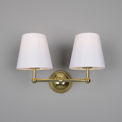 Busan Modern Brass Double Wall Light with Fabric Shades