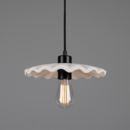 Kapok Organic Ceramic Pendant Light 27cm, Matte White Striped