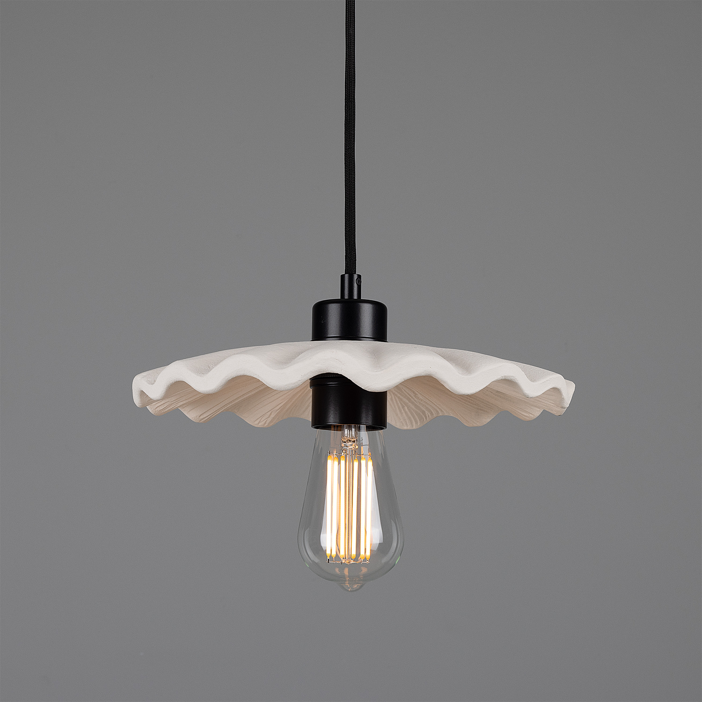 Kapok Organic Ceramic Pendant Light 27cm, Matte White Striped