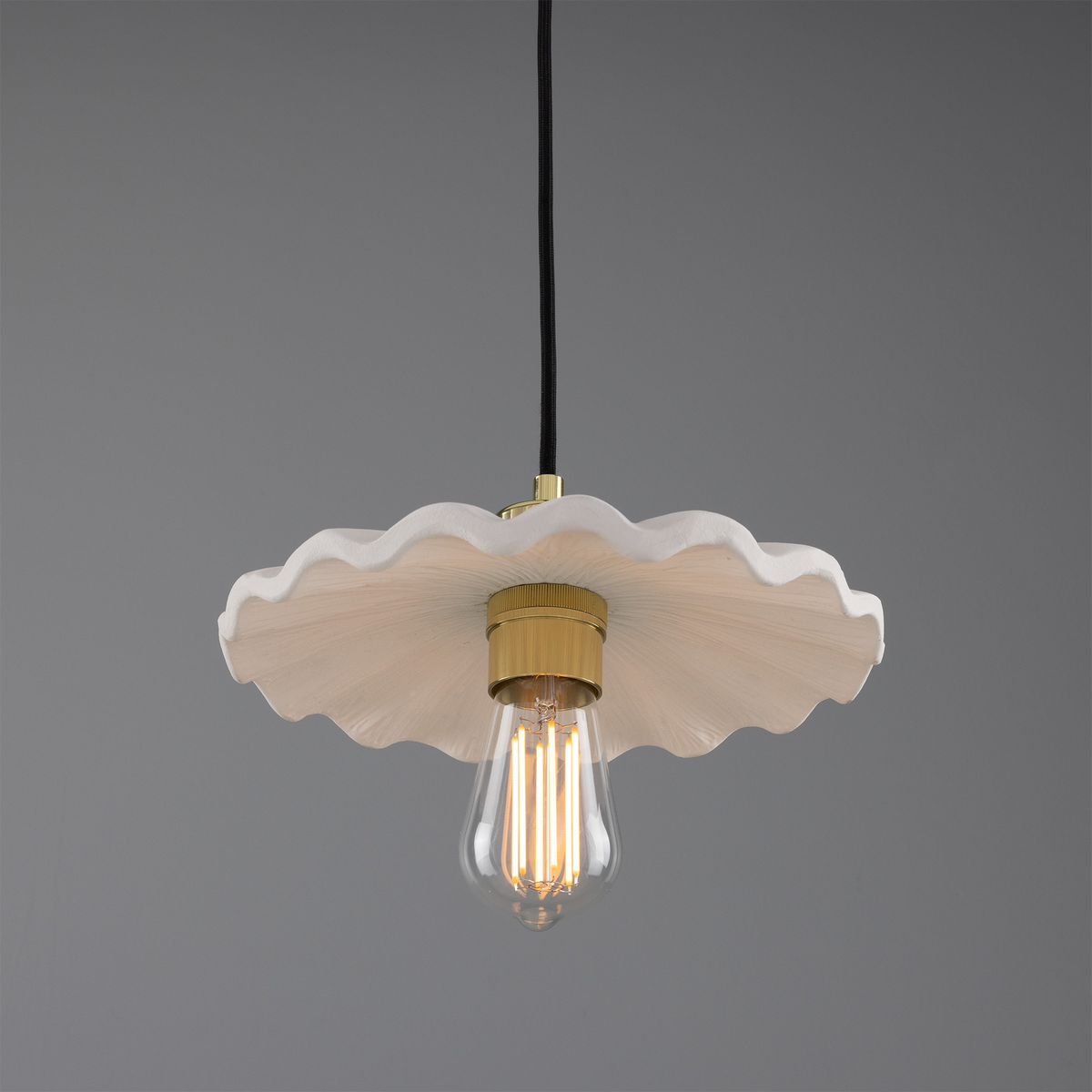 Kapok Organic Ceramic Pendant Light 27cm, Matte White Striped
