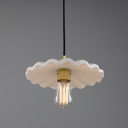Kapok Organic Ceramic Pendant Light 27cm, Matte White Striped