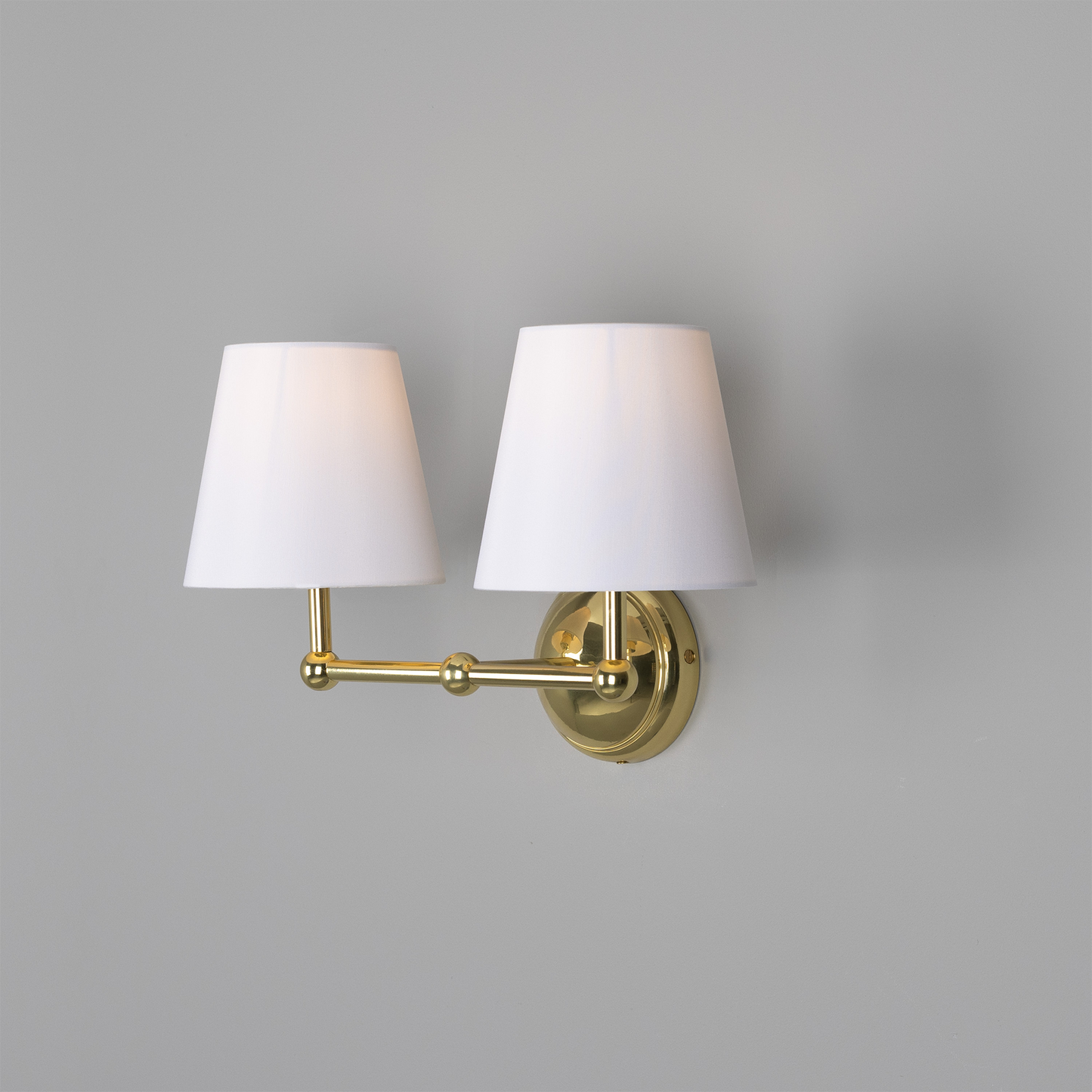 Busan Modern Brass Double Wall Light with Fabric Shades