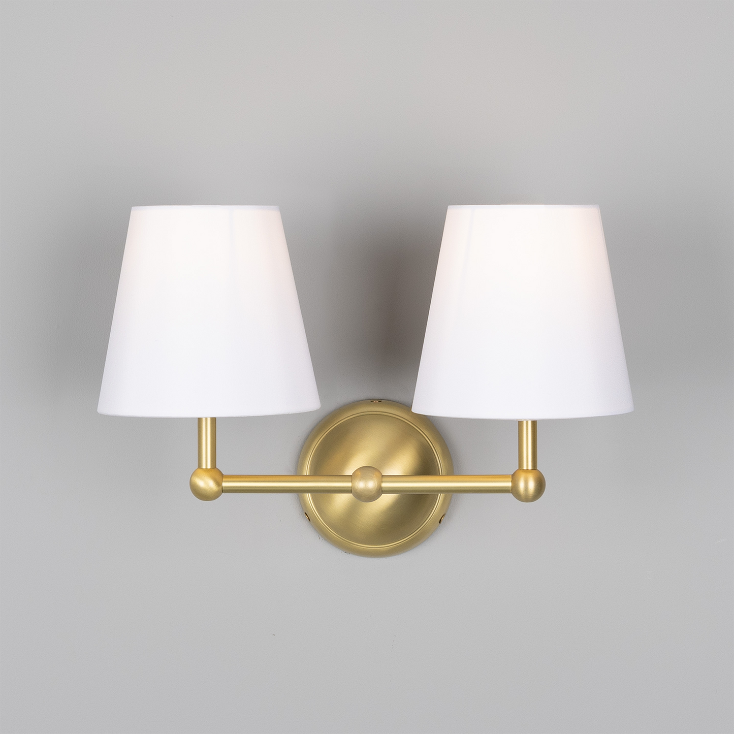 Busan Modern Brass Double Wall Light with Fabric Shades