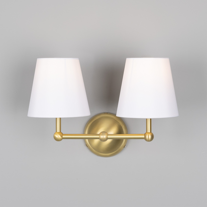 Busan Modern Brass Double Wall Light with Fabric Shades
