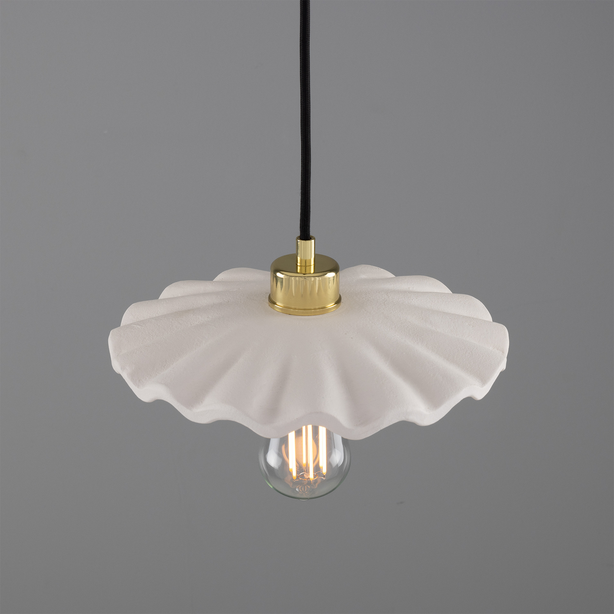 Kapok Organic Ceramic Pendant Light 27cm, Matte White Striped