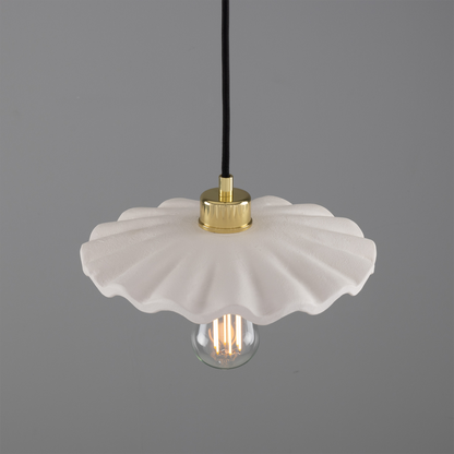 Kapok Organic Ceramic Pendant Light 27cm, Matte White Striped