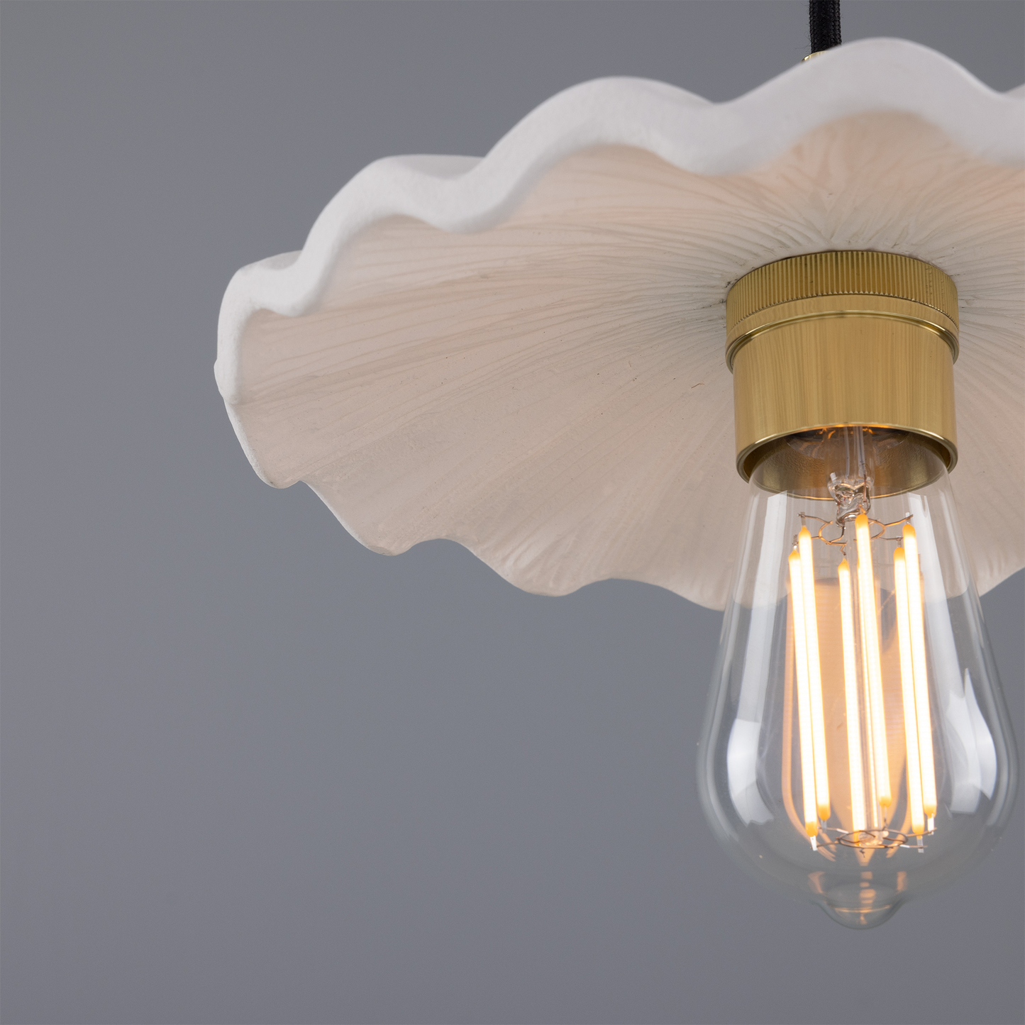 Kapok Organic Ceramic Pendant Light 27cm, Matte White Striped