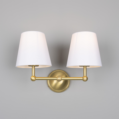 Busan Modern Brass Double Wall Light with Fabric Shades