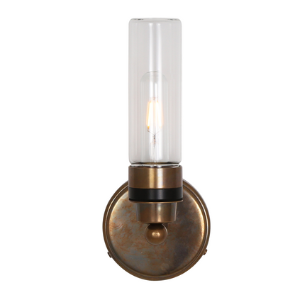 Firth Tube Glass and Brass Bathroom Wall Light 30cm IP65