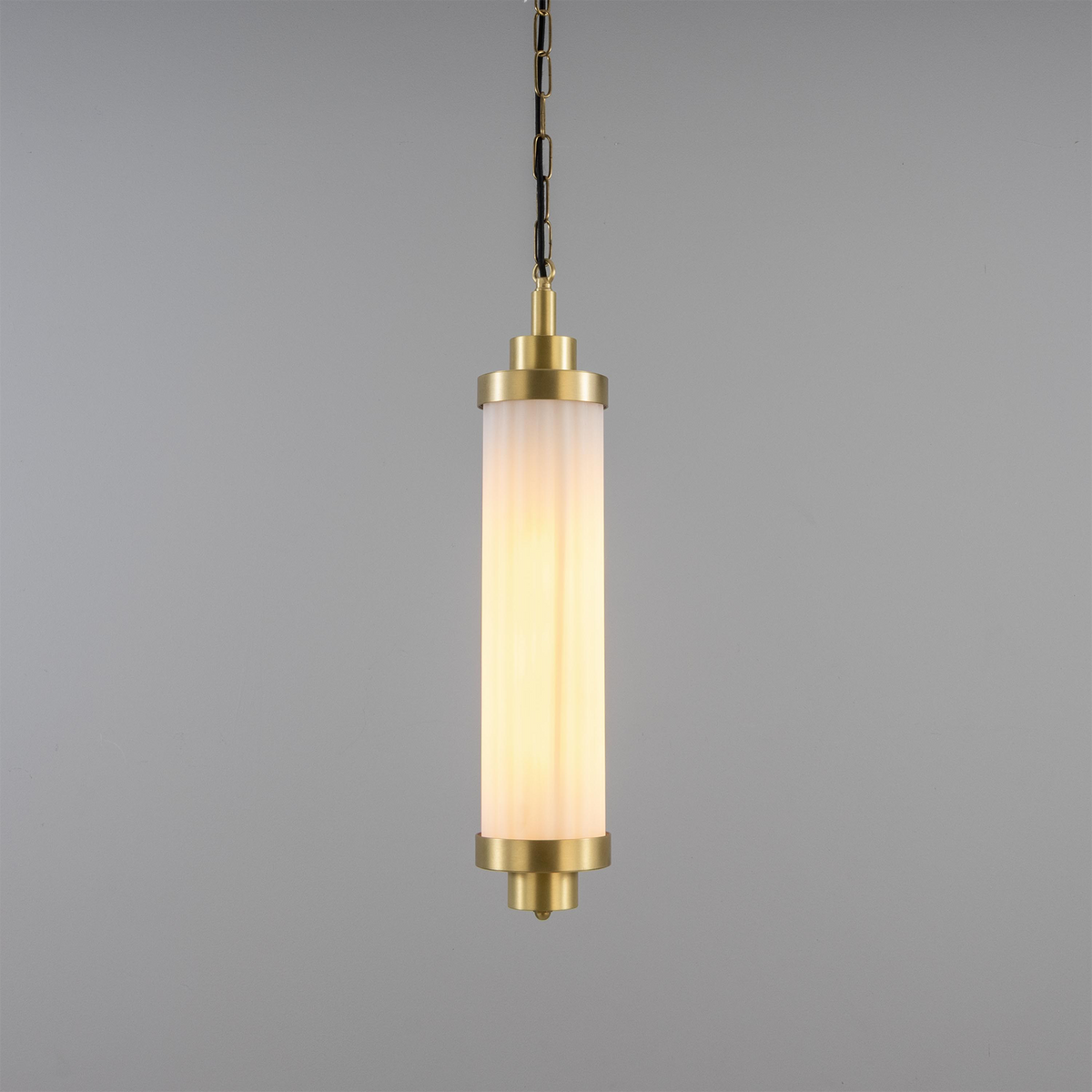 Louise Vintage Rippled Opal Glass and Brass Bathroom Pendant 52.5cm IP44