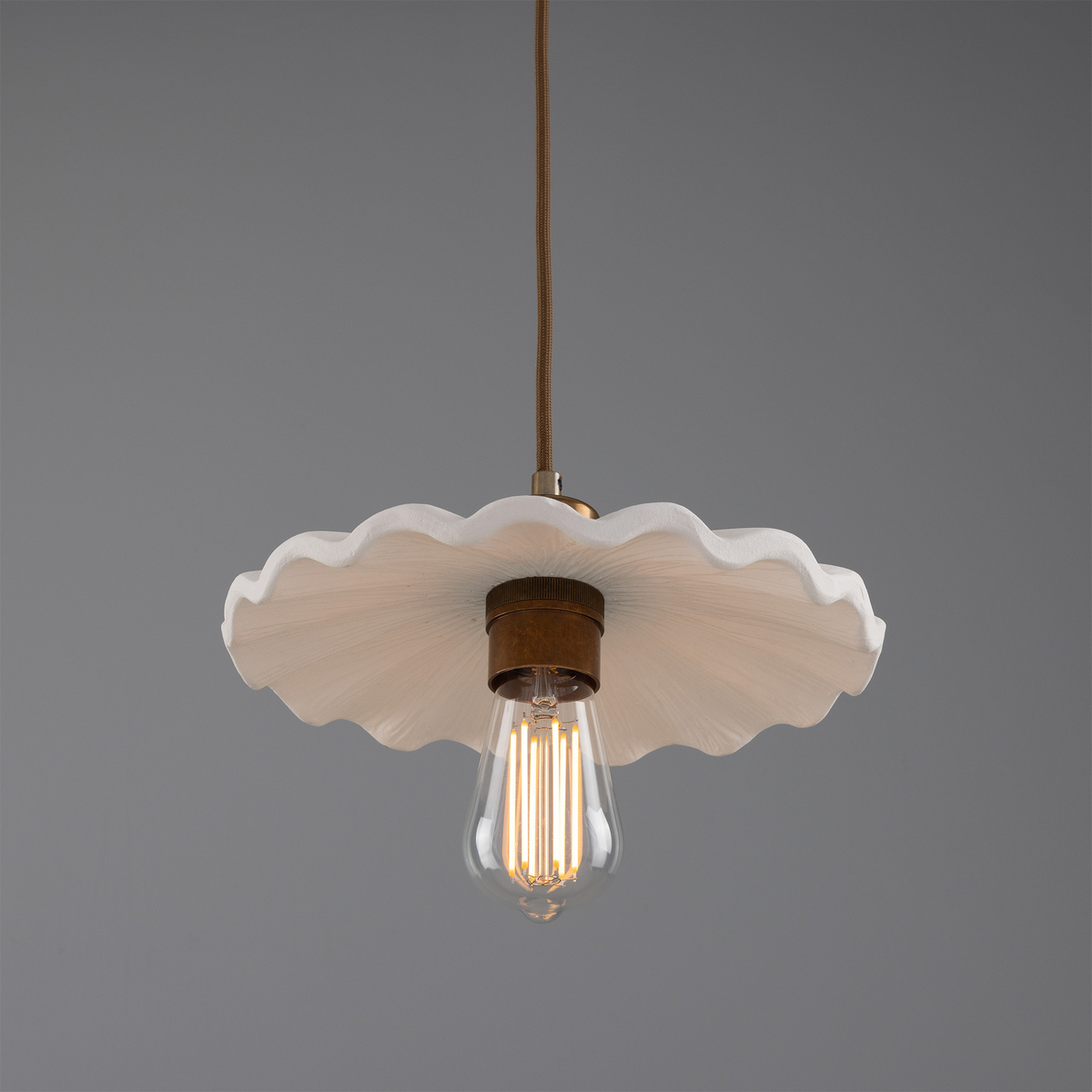 Kapok Organic Ceramic Pendant Light 27cm, Matte White Striped