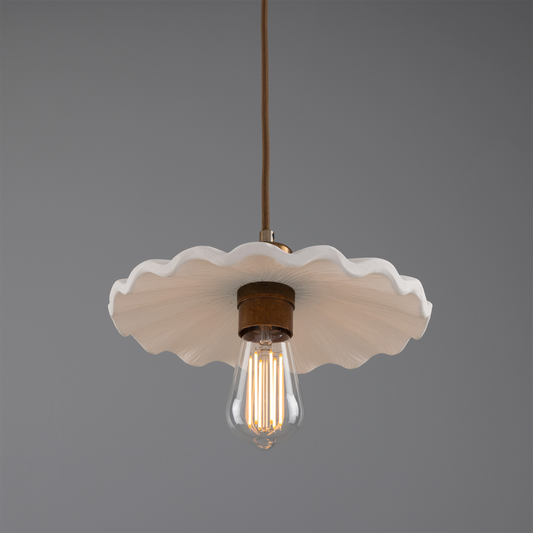 Kapok Organic Ceramic Pendant Light 27cm, Matte White Striped