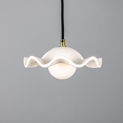 Rivale Pendant Light with Wavy Ceramic Shade, Matte White Striped