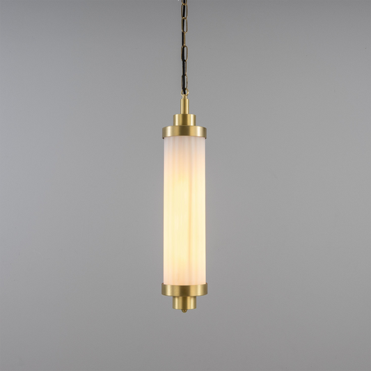 Louise Vintage Rippled Opal Glass and Brass Bathroom Pendant 52.5cm IP44