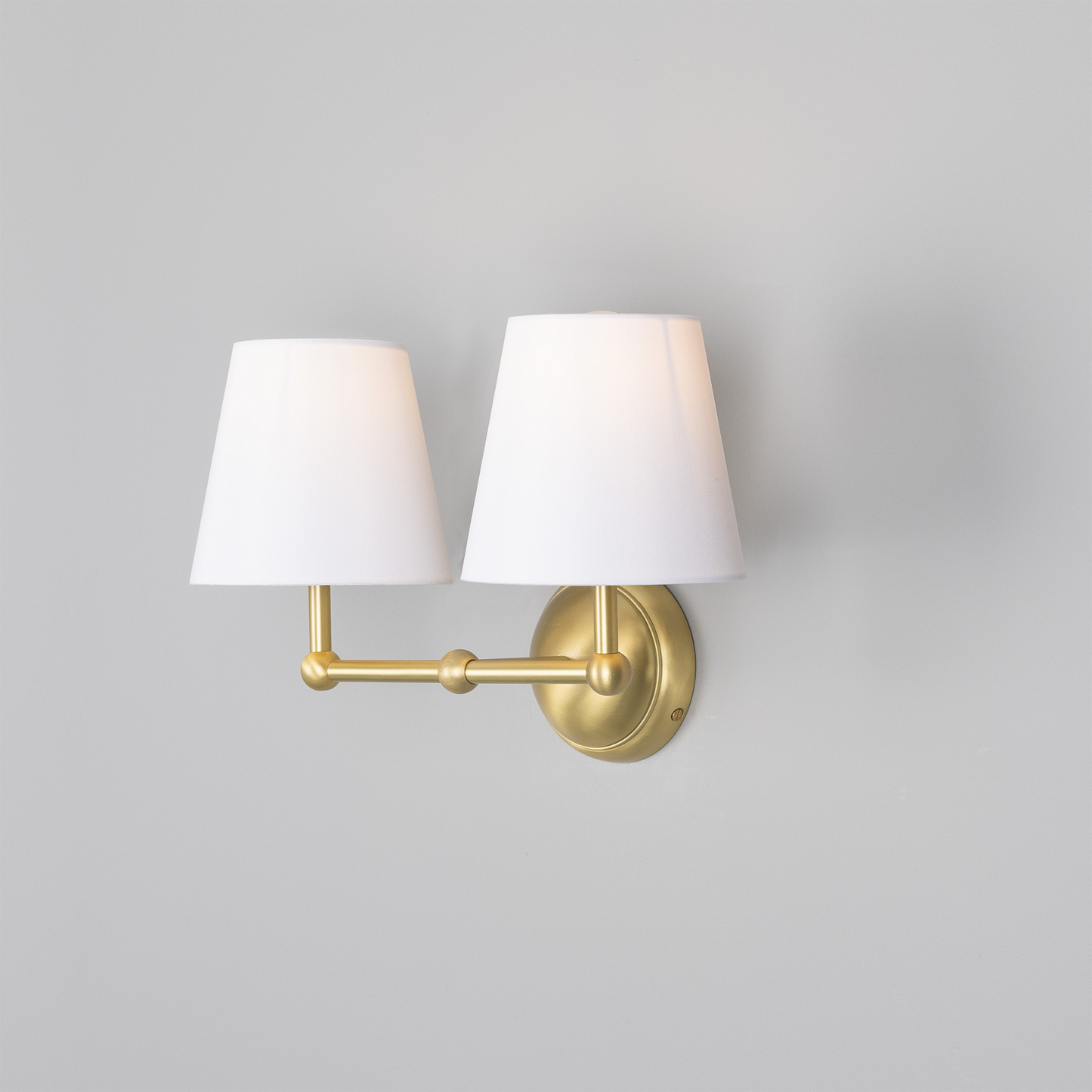 Busan Modern Brass Double Wall Light with Fabric Shades
