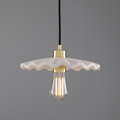 Kapok Organic Ceramic Pendant Light 27cm, Matte White Striped