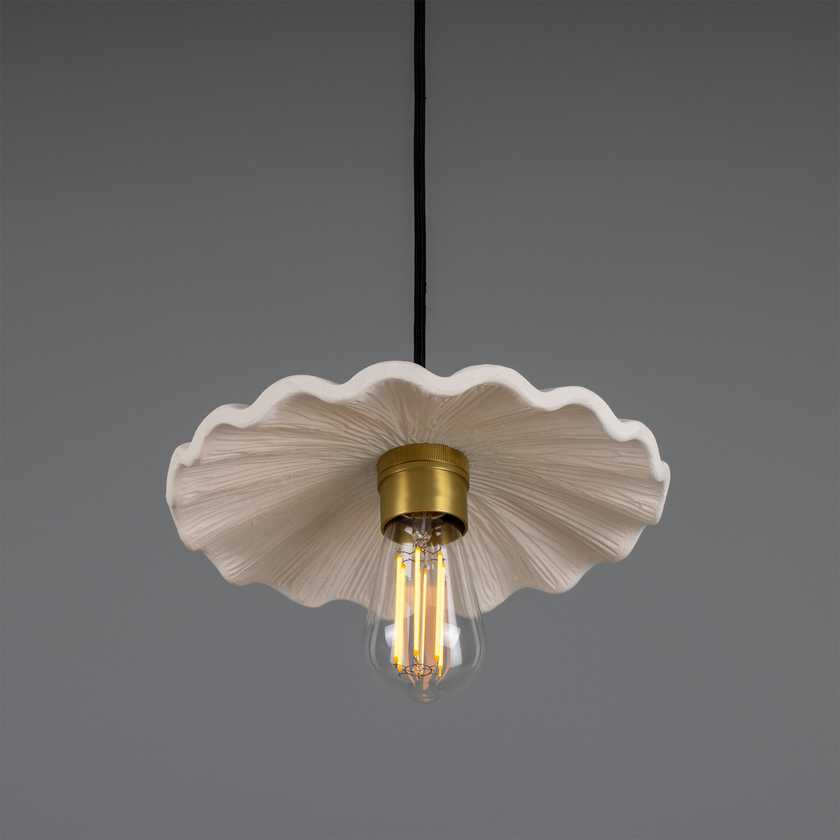 Kapok Organic Ceramic Pendant Light 27cm, Matte White Striped