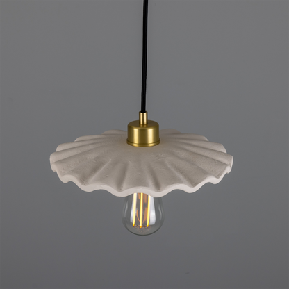 Kapok Organic Ceramic Pendant Light 27cm, Matte White Striped