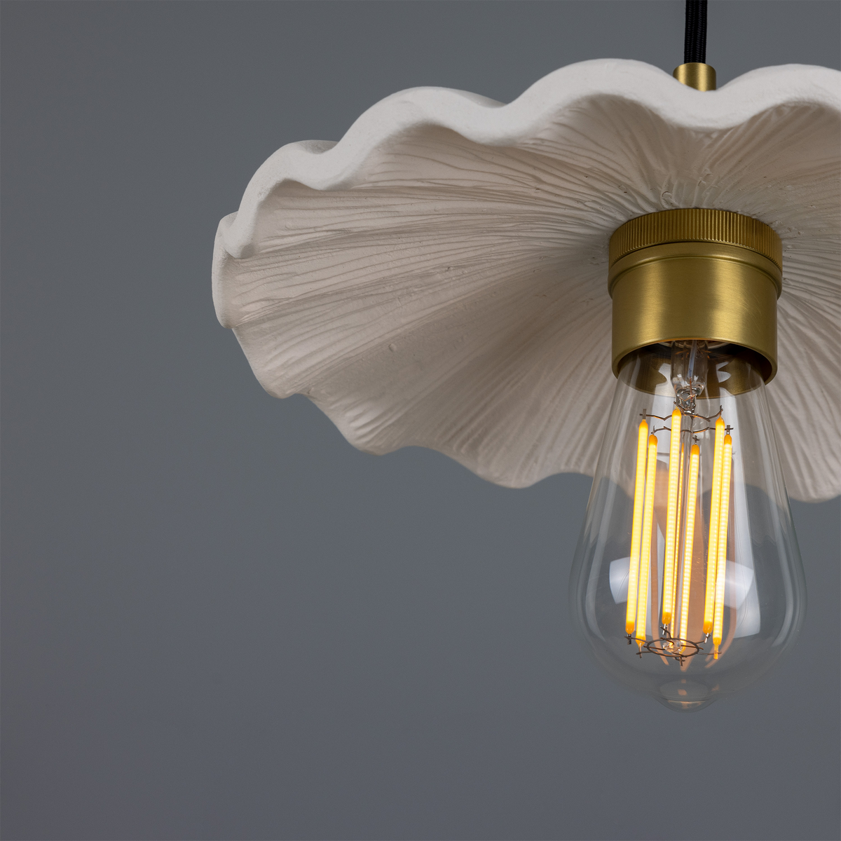 Kapok Organic Ceramic Pendant Light 27cm, Matte White Striped