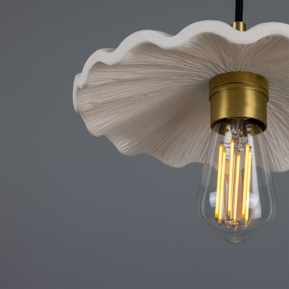Kapok Organic Ceramic Pendant Light 27cm, Matte White Striped