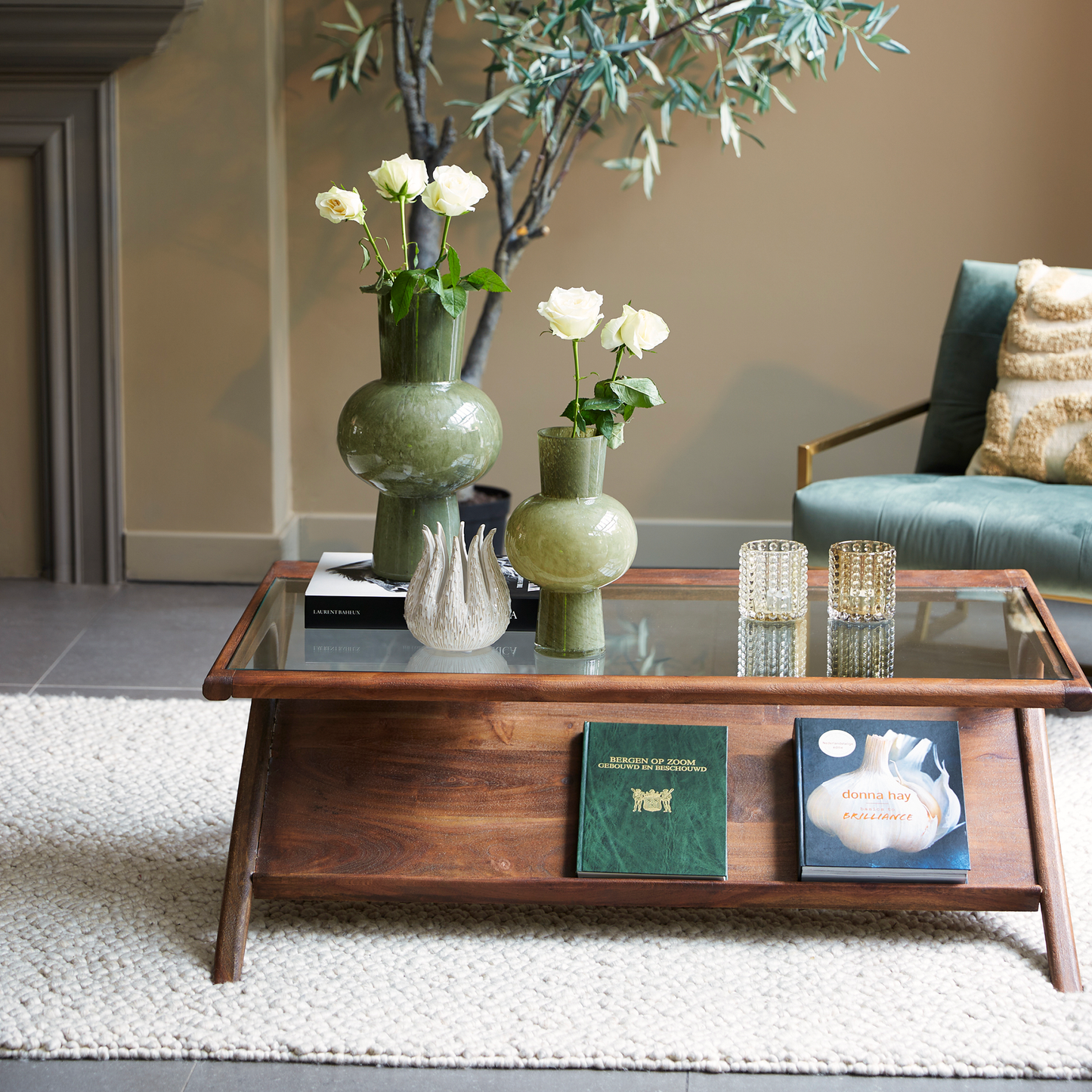 Yuki Acacia Wood & Glass Coffee Table